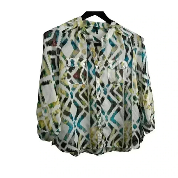 Maurices Tops - Maurices  Women's Sheer Multicolor Button Down Blouse sz Large